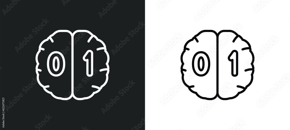 Poster binary mind outline icon in white and black colors. binary mind flat vector icon from technology col