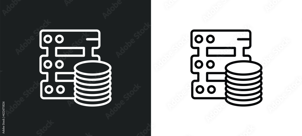 Poster database secure connection outline icon in white and black colors. database secure connection flat v