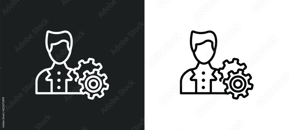 Poster project manager outline icon in white and black colors. project manager flat vector icon from techno