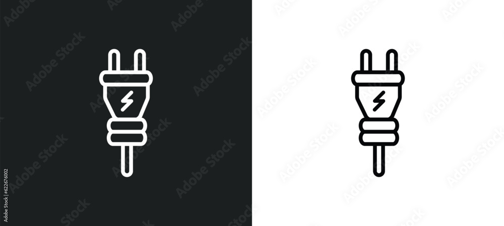 Poster electrical plug outline icon in white and black colors. electrical plug flat vector icon from techno