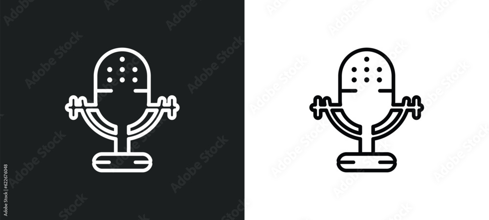 Wall mural big old microphone outline icon in white and black colors. big old microphone flat vector icon from 