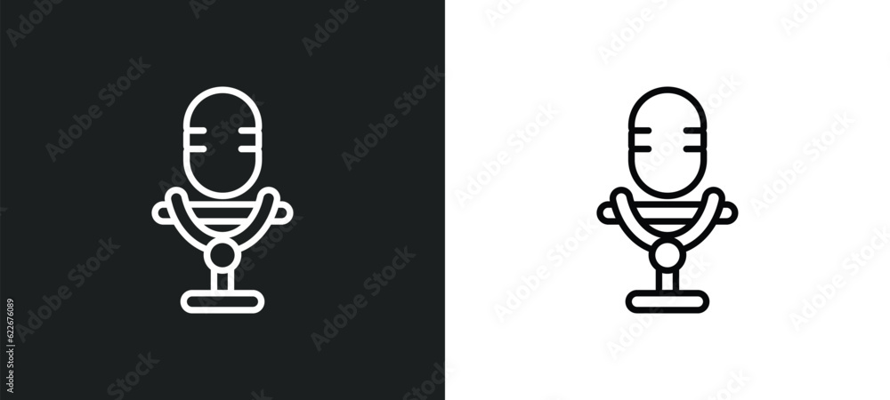 Poster microphone voice outline icon in white and black colors. microphone voice flat vector icon from tech