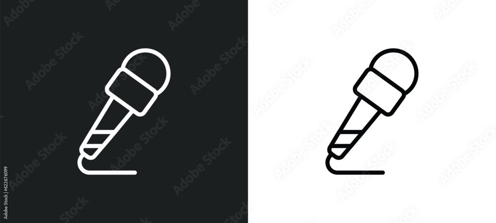 Poster microphone interface outline icon in white and black colors. microphone interface flat vector icon f