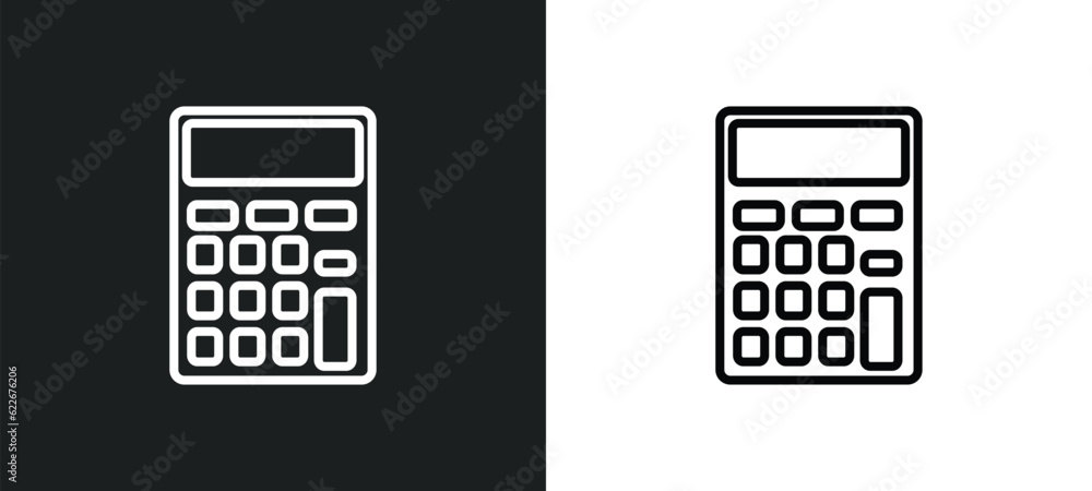 Poster calculation outline icon in white and black colors. calculation flat vector icon from technology col