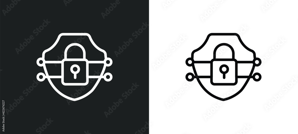 Poster shields outline icon in white and black colors. shields flat vector icon from technology collection 