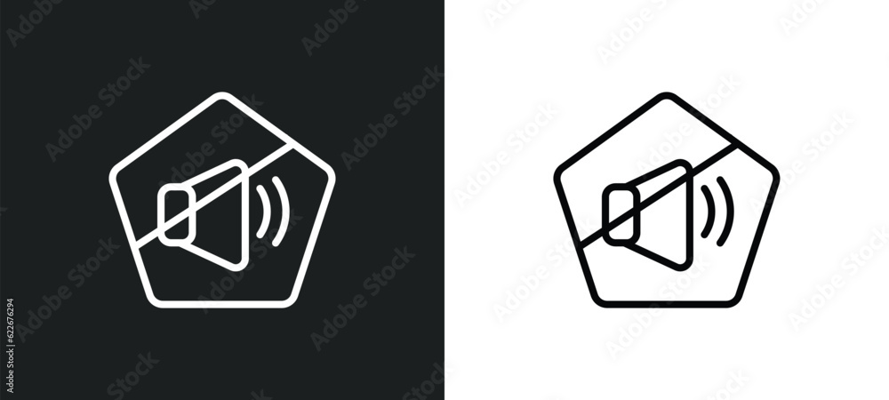 Poster no audio outline icon in white and black colors. no audio flat vector icon from technology collectio