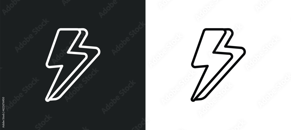 Poster lightning arrow outline icon in white and black colors. lightning arrow flat vector icon from techno
