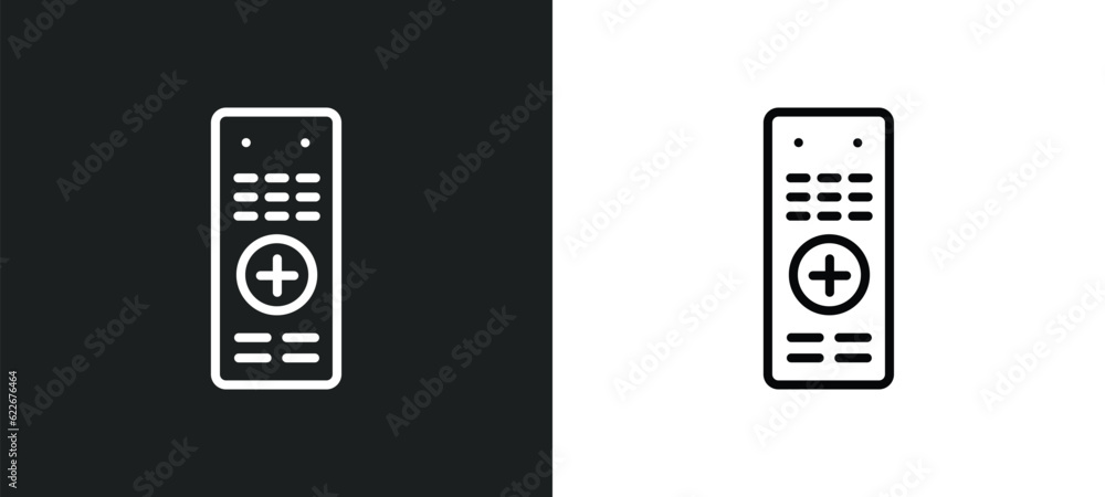 Aufkleber television remote control outline icon in white and black colors. television remote control flat vec