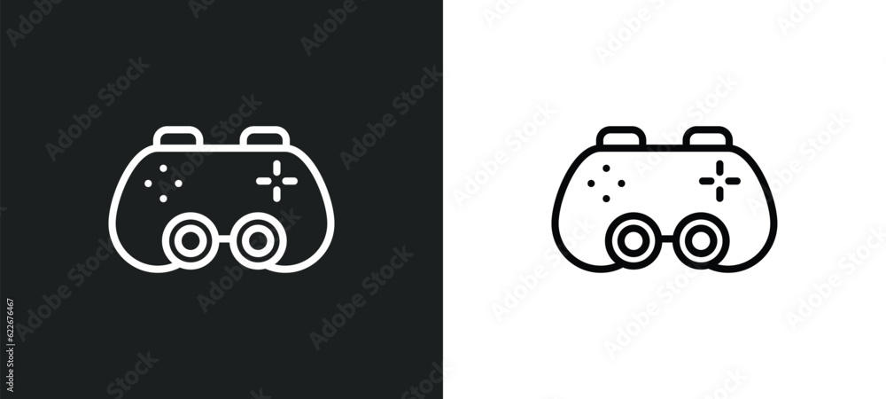 Poster big joystick outline icon in white and black colors. big joystick flat vector icon from technology c
