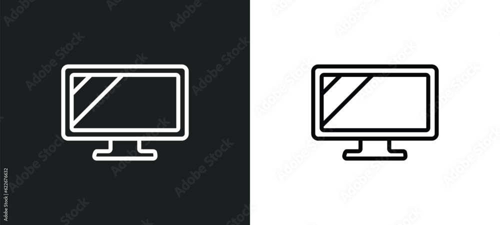 Poster lcd screen outline icon in white and black colors. lcd screen flat vector icon from technology colle
