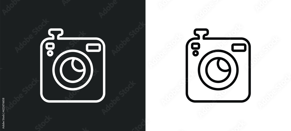 Poster retro squared camera outline icon in white and black colors. retro squared camera flat vector icon f