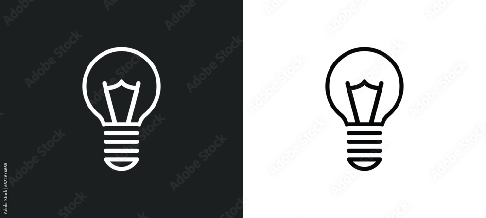 Poster light bulb turned off outline icon in white and black colors. light bulb turned off flat vector icon
