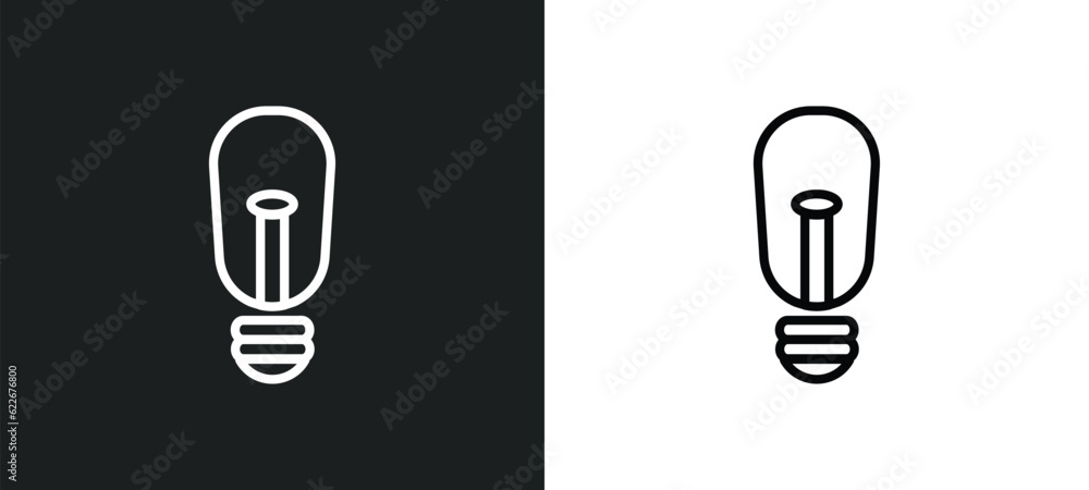 Poster old light bulb outline icon in white and black colors. old light bulb flat vector icon from technolo