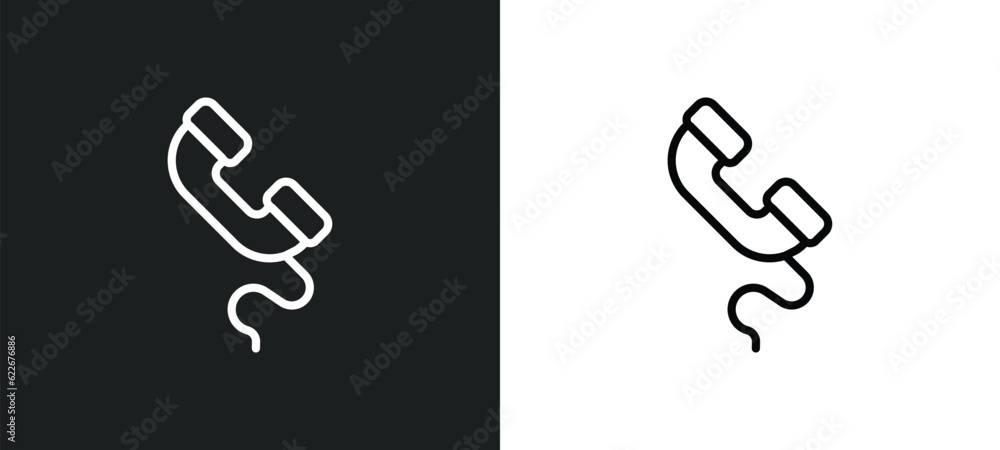 Poster phone with wire outline icon in white and black colors. phone with wire flat vector icon from techno