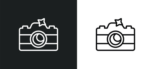 Obraz premium camera flash outline icon in white and black colors. camera flash flat vector icon from technology collection for web, mobile apps and ui.
