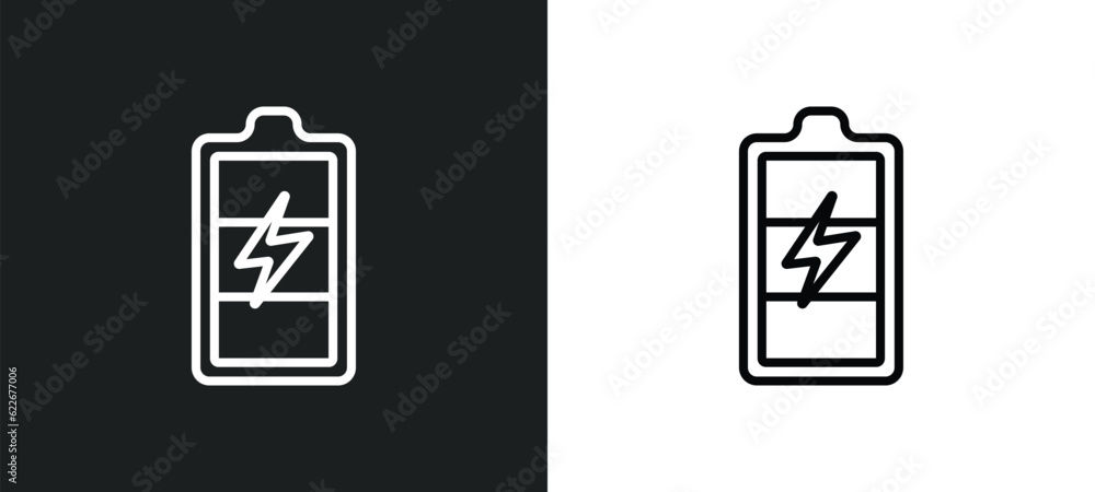 Poster battery power outline icon in white and black colors. battery power flat vector icon from technology