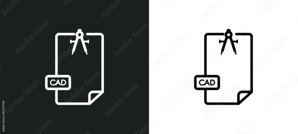 Poster cad outline icon in white and black colors. cad flat vector icon from technology collection for web,
