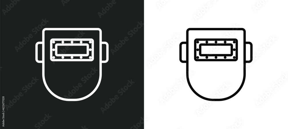 Poster face shield outline icon in white and black colors. face shield flat vector icon from technology col