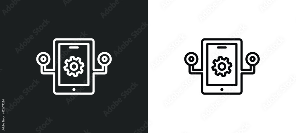 Poster native apps outline icon in white and black colors. native apps flat vector icon from technology col