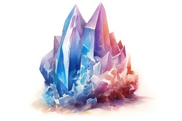 Fantasy watercolor crystal on white background Generative AI 