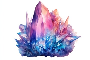 Fantasy watercolor crystal on white background Generative AI 