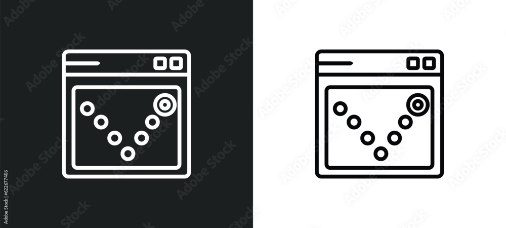 Poster bounce rate outline icon in white and black colors. bounce rate flat vector icon from technology col