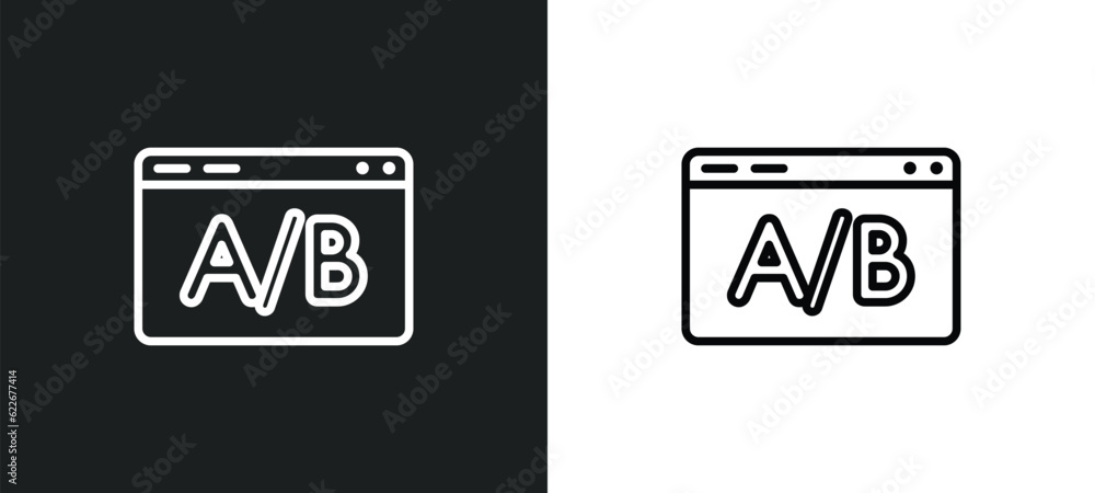 Poster a/b testing outline icon in white and black colors. a/b testing flat vector icon from technology col