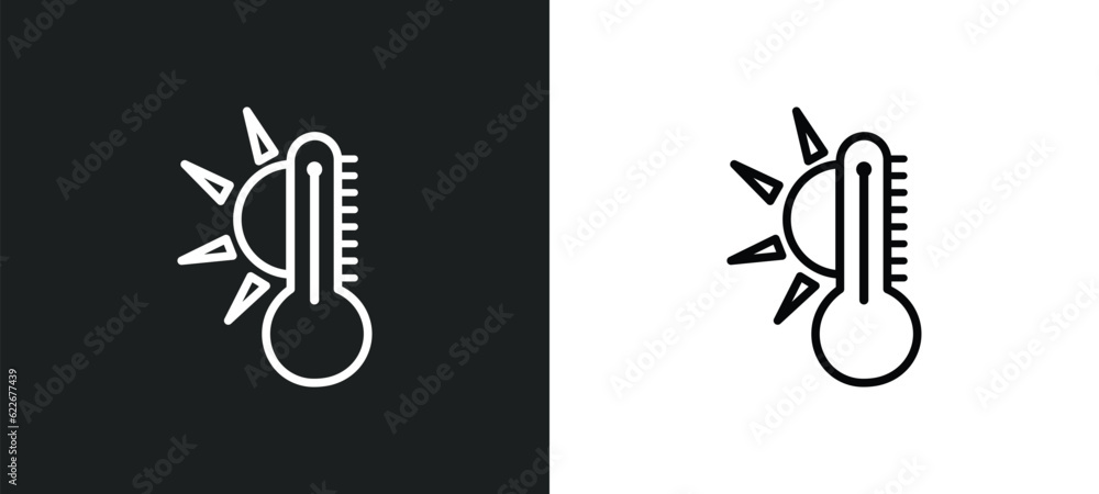 Poster summer temperature outline icon in white and black colors. summer temperature flat vector icon from 