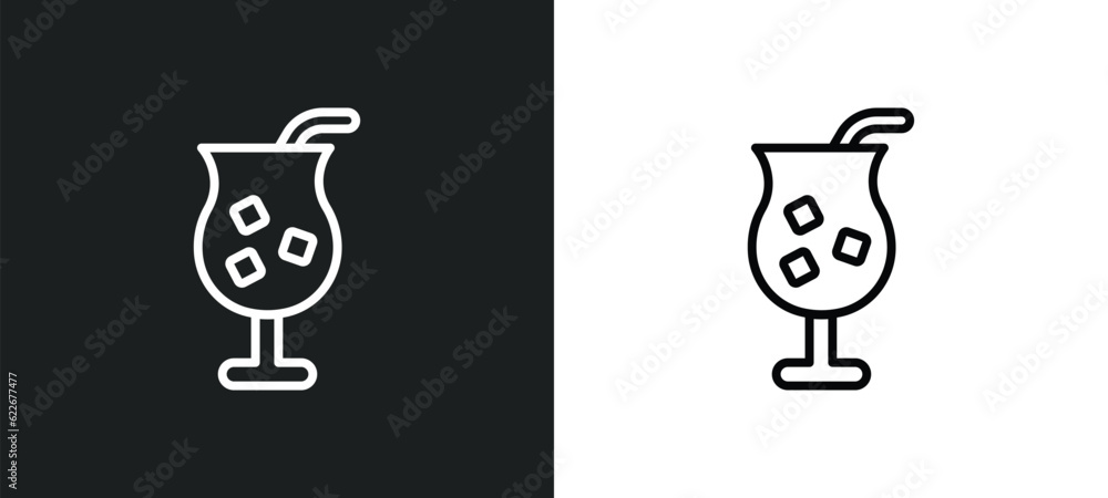 Poster refreshing cold drink outline icon in white and black colors. refreshing cold drink flat vector icon