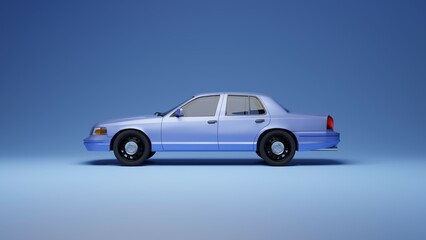 Blue classic car on blue background 3d illustration. Background, wallpaper image
