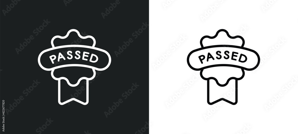 Poster passed outline icon in white and black colors. passed flat vector icon from success collection for w