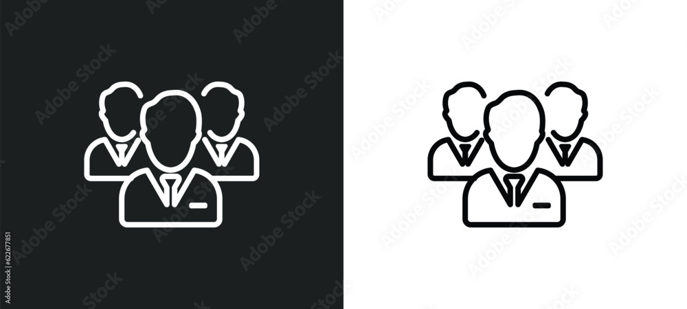 Poster workers outline icon in white and black colors. workers flat vector icon from strategy collection fo