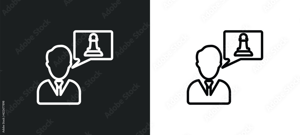Poster manager outline icon in white and black colors. manager flat vector icon from strategy collection fo