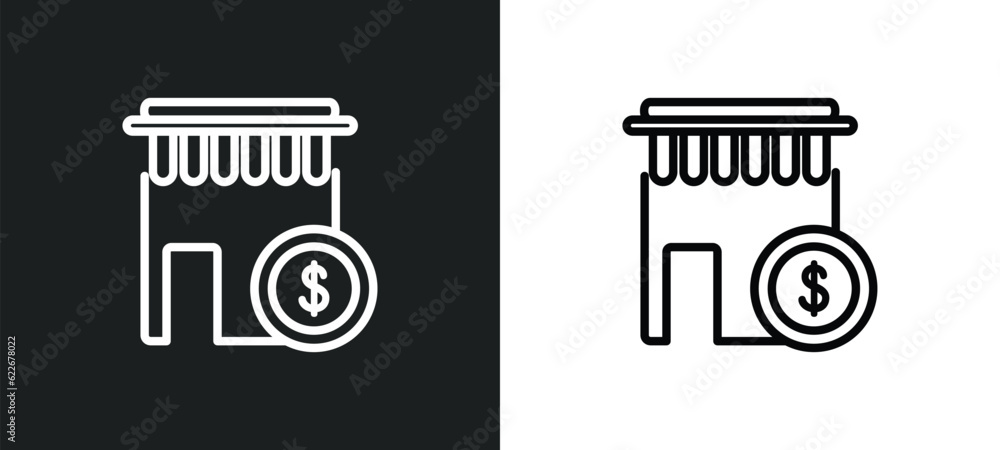 Poster store outline icon in white and black colors. store flat vector icon from strategy collection for we
