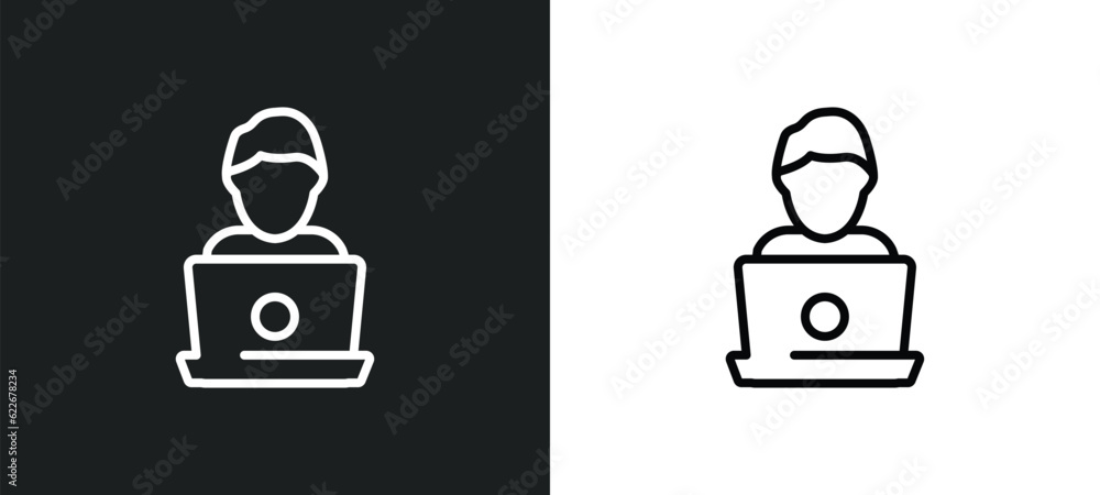Poster programmer outline icon in white and black colors. programmer flat vector icon from strategy collect