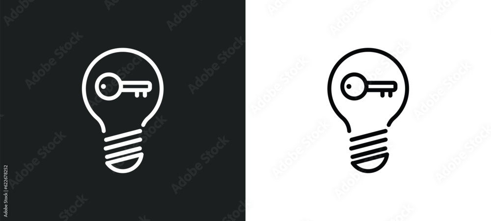 Poster key outline icon in white and black colors. key flat vector icon from strategy collection for web, m