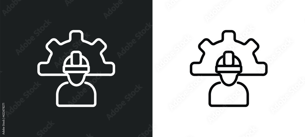 Poster worker outline icon in white and black colors. worker flat vector icon from strategy collection for 