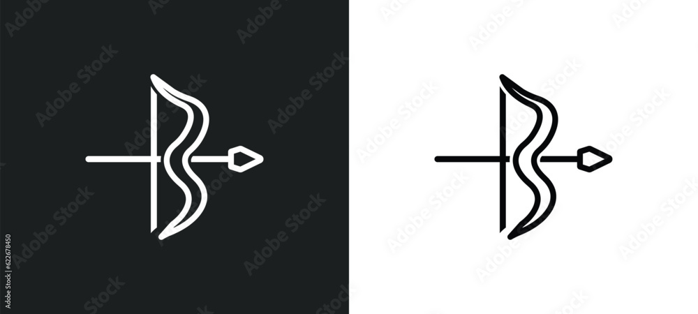 Aufkleber bow and arrow outline icon in white and black colors. bow and arrow flat vector icon from stone age 