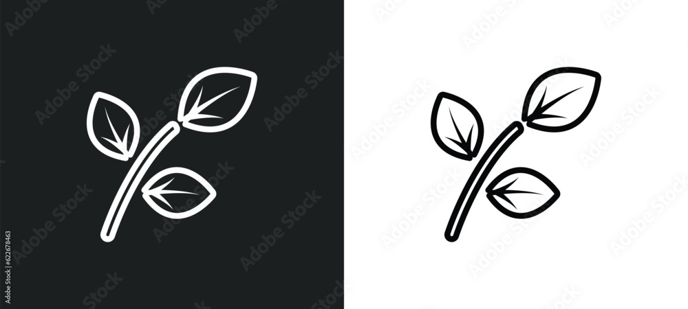 Poster leaf outline icon in white and black colors. leaf flat vector icon from stone age collection for web