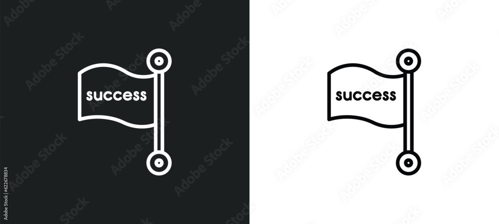 Poster success flag outline icon in white and black colors. success flag flat vector icon from startup stat