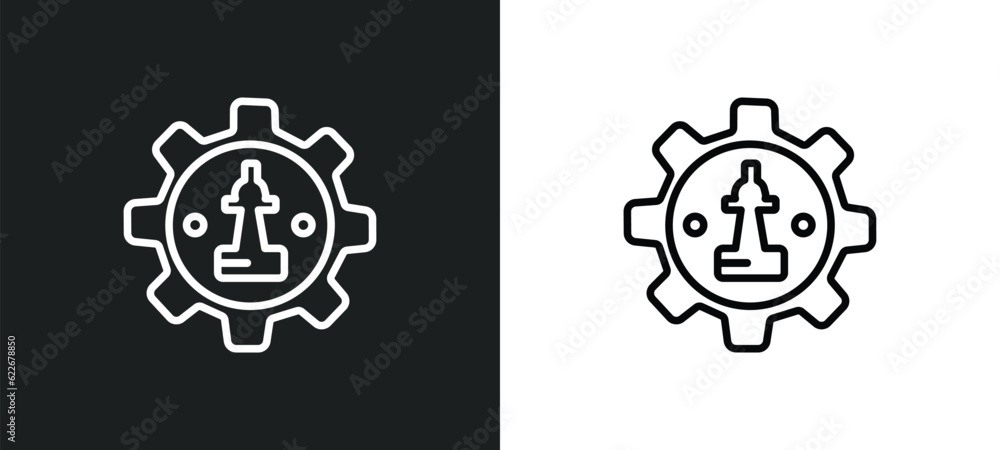 Poster strategy management outline icon in white and black colors. strategy management flat vector icon fro