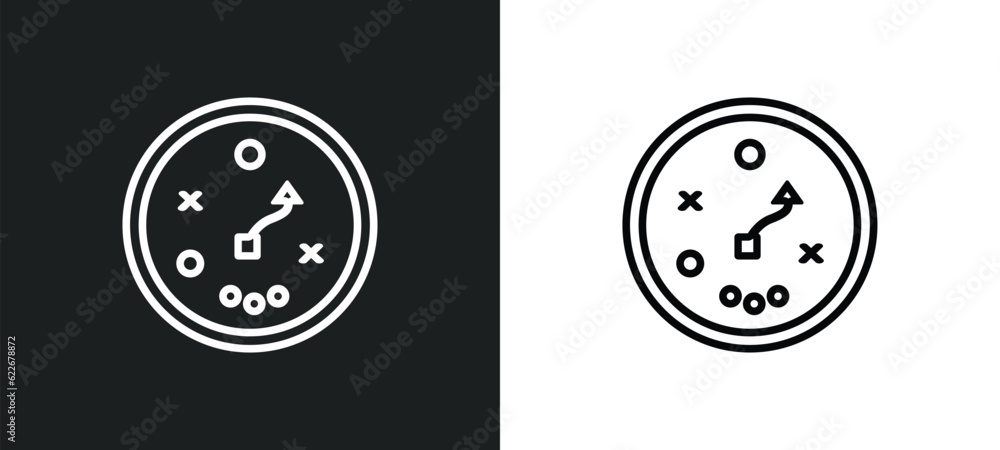 Poster strategy game outline icon in white and black colors. strategy game flat vector icon from startup st