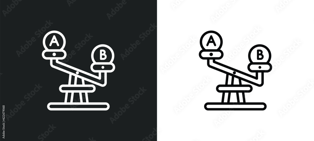 Poster comparison outline icon in white and black colors. comparison flat vector icon from startup stategy 