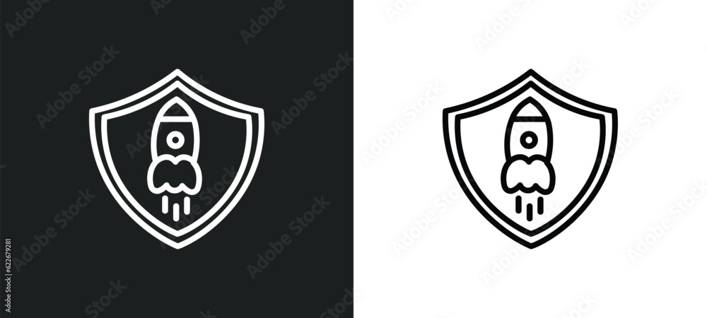 Poster startup shield outline icon in white and black colors. startup shield flat vector icon from startup 