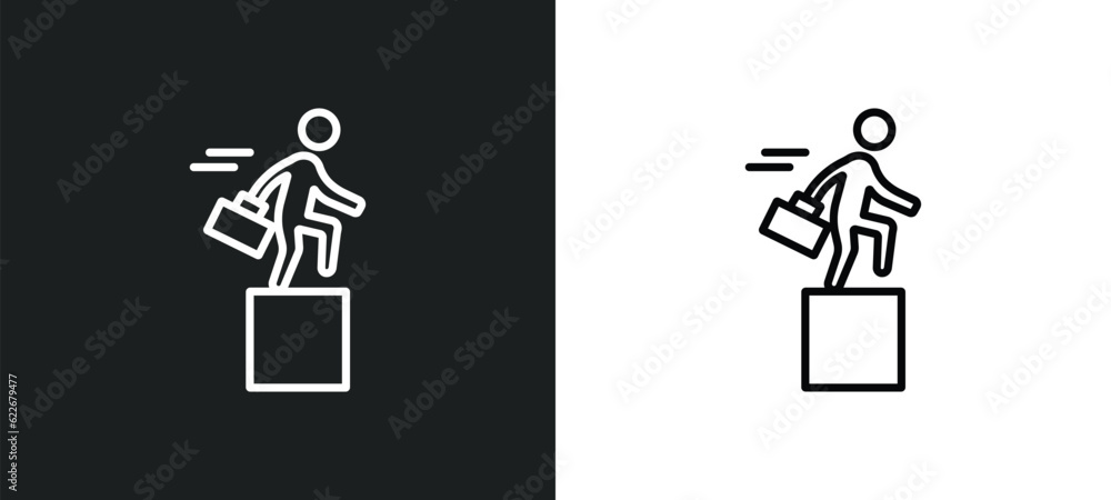 Poster overcome outline icon in white and black colors. overcome flat vector icon from startup collection f