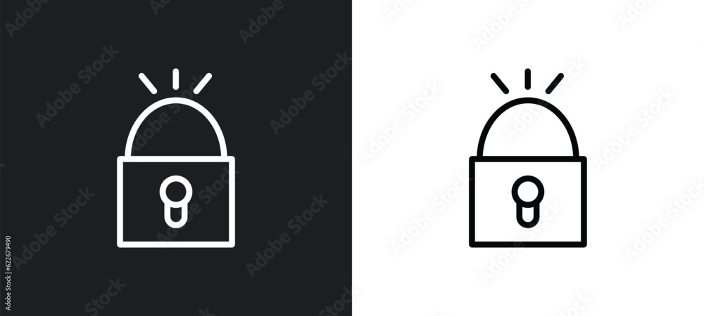 Poster open padlock outline icon in white and black colors. open padlock flat vector icon from success coll