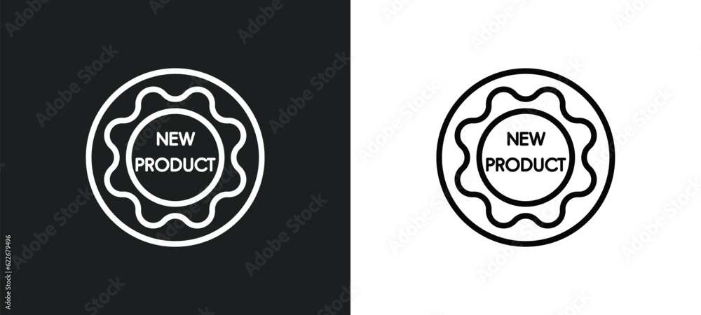 Poster new product outline icon in white and black colors. new product flat vector icon from startup collec
