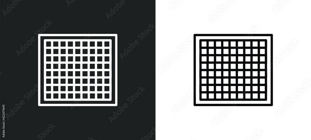 Poster chess board outline icon in white and black colors. chess board flat vector icon from strategy colle