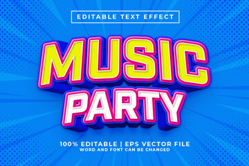 Music Party 3d Editable Text Effect Cartoon Style Premium Vector - obrazy, fototapety, plakaty