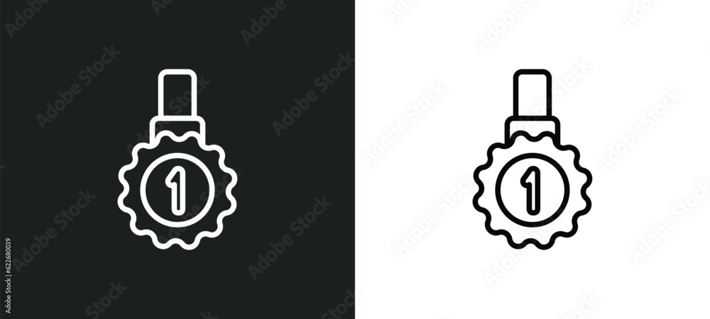 Poster medal with number 1 outline icon in white and black colors. medal with number 1 flat vector icon fro